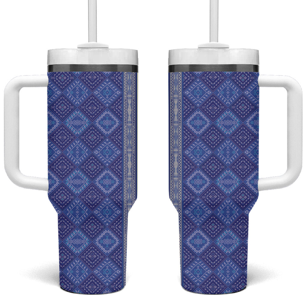 Mabuhay Philippines Festival Tumbler With Handle Yakan Modern Filipiniana Inspired LT14 One Size: 40 oz Blue - Polynesian Pride