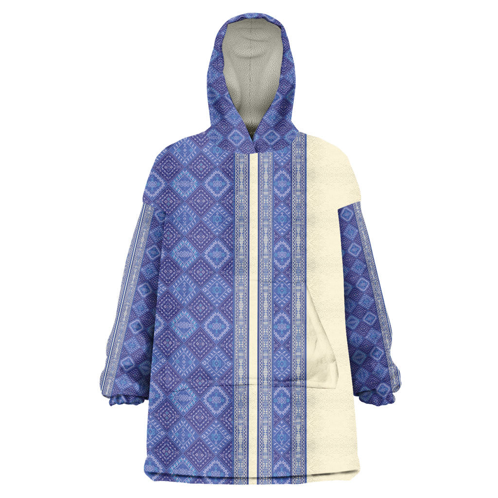 Mabuhay Philippines Festival Wearable Blanket Hoodie Yakan Modern Filipiniana Inspired LT14 One Size Blue - Polynesian Pride