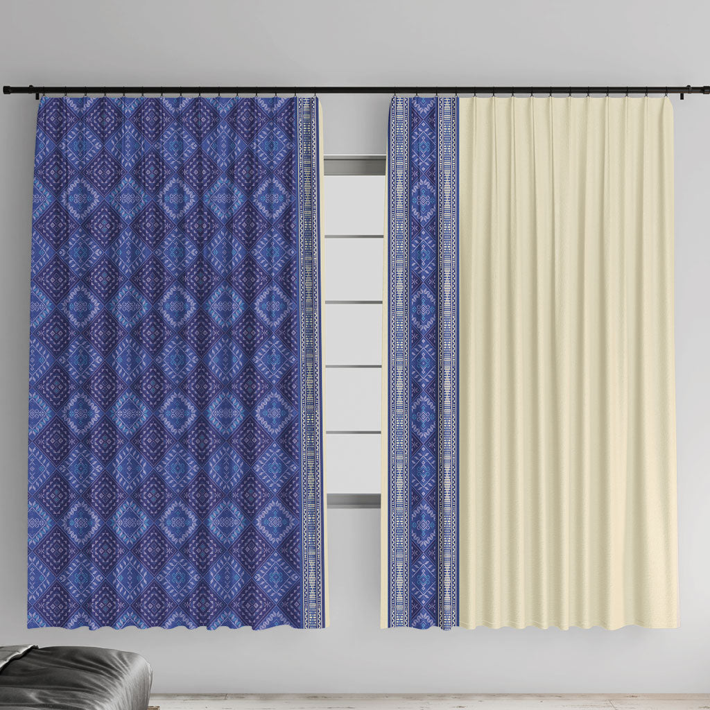 Mabuhay Philippines Festival Window Curtain Yakan Modern Filipiniana Inspired LT14 With Hooks Blue - Polynesian Pride