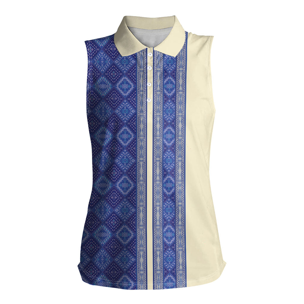 Mabuhay Philippines Festival Women Sleeveless Polo Shirt Yakan Modern Filipiniana Inspired