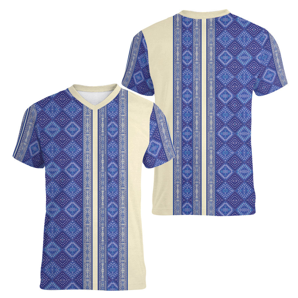Mabuhay Philippines Festival Women V-Neck T-Shirt Yakan Modern Filipiniana Inspired