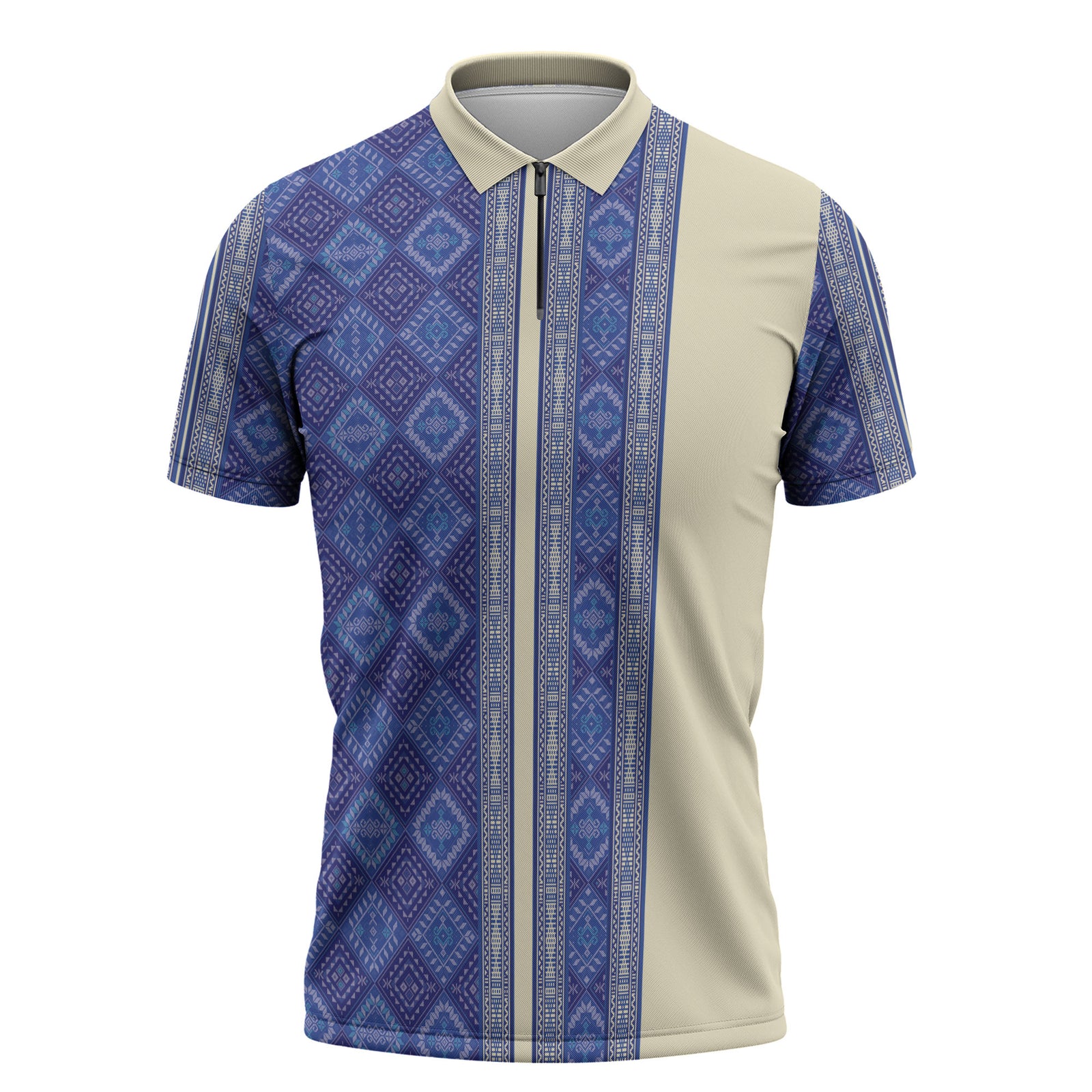 Mabuhay Philippines Festival Zipper Polo Shirt Yakan Modern Filipiniana Inspired LT14 Blue - Polynesian Pride