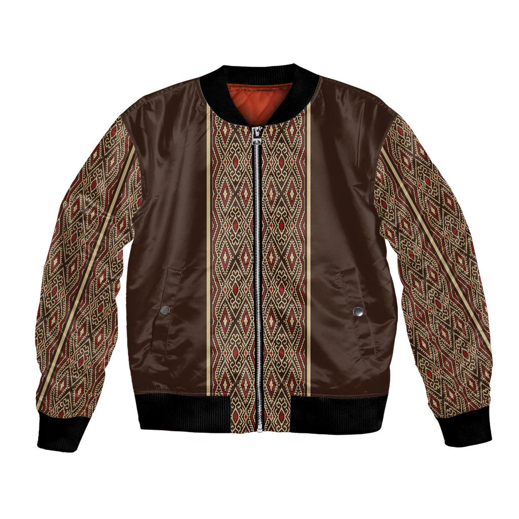 Mabuhay Philippines Festival Bomber Jacket Tnalak Modern Filipiniana Inspired LT14 Unisex Brown - Polynesian Pride