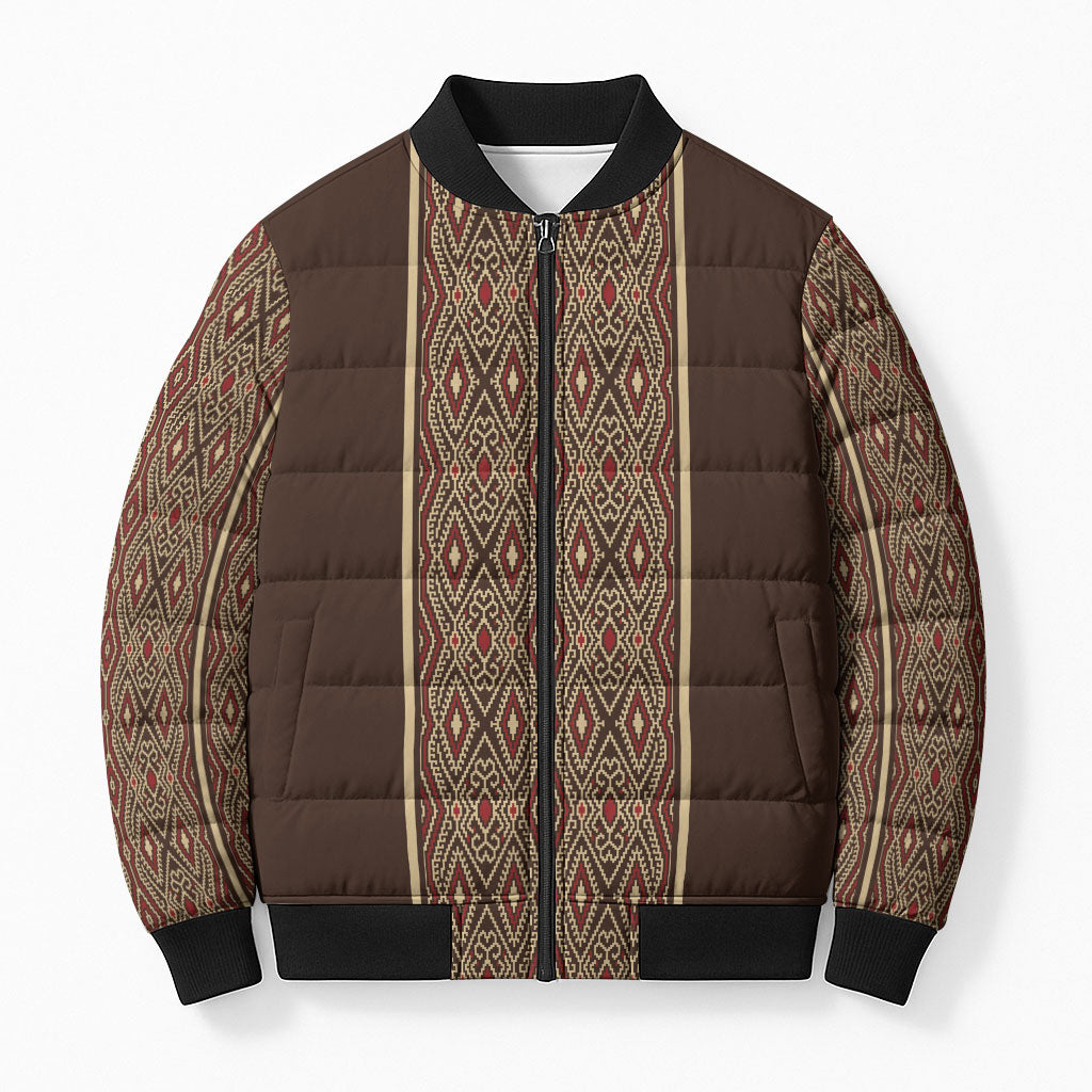 Mabuhay Philippines Festival Bomber Puffer Jacket Tnalak Modern Filipiniana Inspired LT14 Unisex Brown - Polynesian Pride