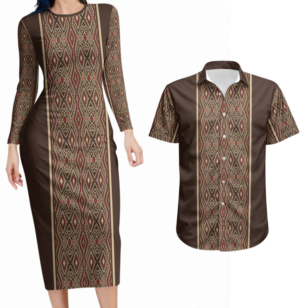 Mabuhay Philippines Festival Couples Matching Long Sleeve Bodycon Dress and Hawaiian Shirt Tnalak Modern Filipiniana Inspired