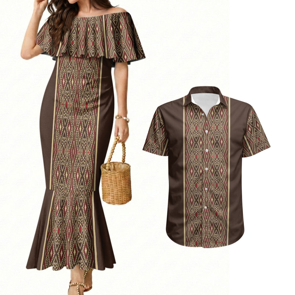 Mabuhay Philippines Festival Couples Matching Mermaid Dress and Hawaiian Shirt Tnalak Modern Filipiniana Inspired