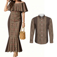 Mabuhay Philippines Festival Couples Matching Mermaid Dress and Long Sleeve Button Shirt Tnalak Modern Filipiniana Inspired