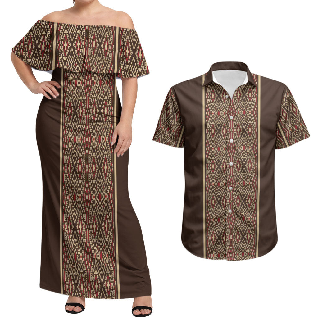 Mabuhay Philippines Festival Couples Matching Off Shoulder Maxi Dress and Hawaiian Shirt Tnalak Modern Filipiniana Inspired