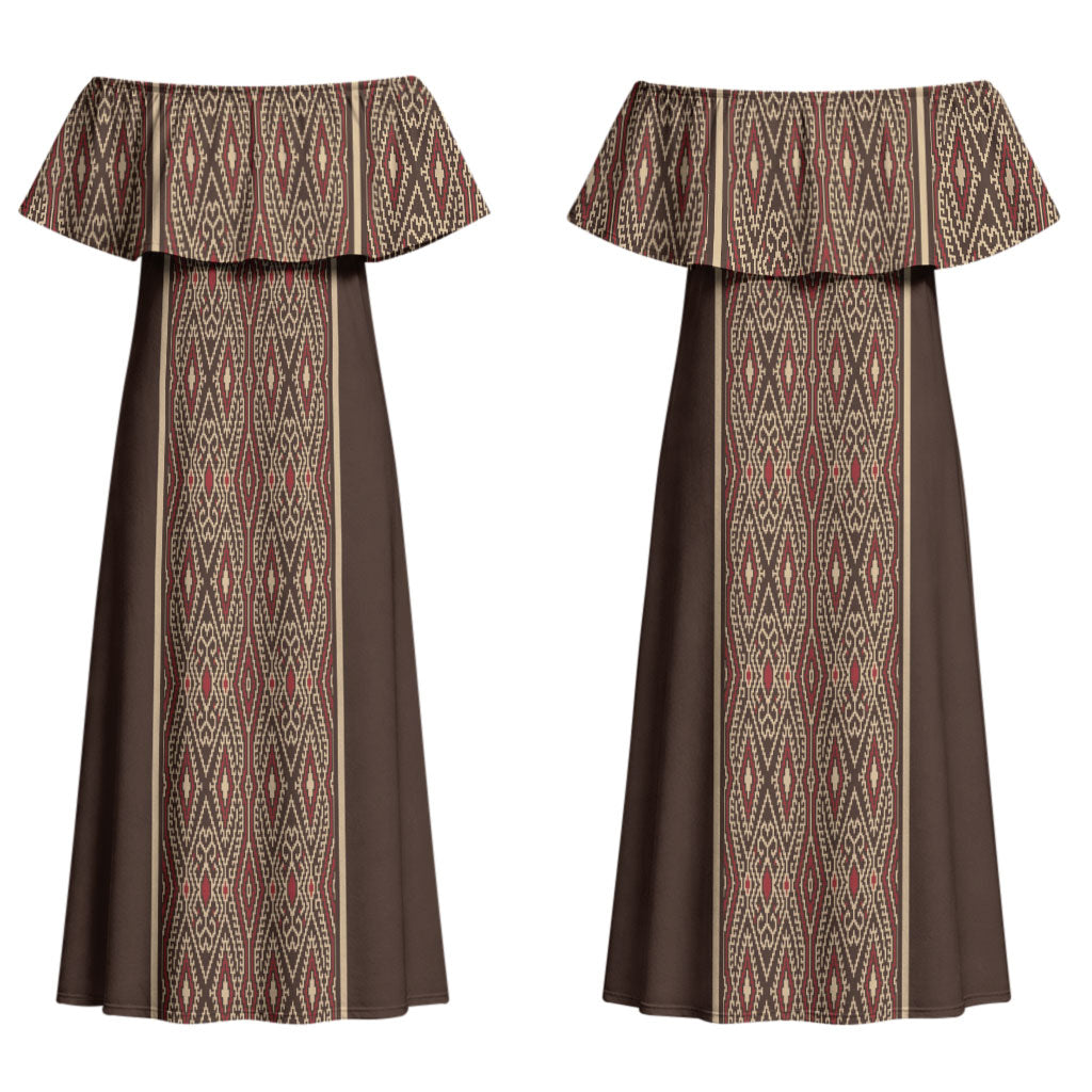 Mabuhay Philippines Festival Couples Matching Off Shoulder Maxi Dress and Hawaiian Shirt Tnalak Modern Filipiniana Inspired