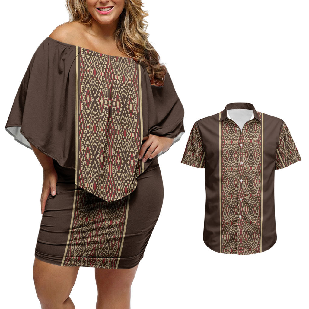 Mabuhay Philippines Festival Couples Matching Off Shoulder Short Dress and Hawaiian Shirt Tnalak Modern Filipiniana Inspired