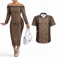 Mabuhay Philippines Festival Couples Matching Off The Shoulder Long Sleeve Dress and Hawaiian Shirt Tnalak Modern Filipiniana Inspired