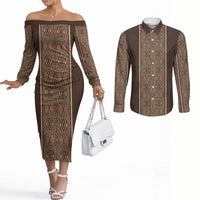 Mabuhay Philippines Festival Couples Matching Off The Shoulder Long Sleeve Dress and Long Sleeve Button Shirt Tnalak Modern Filipiniana Inspired