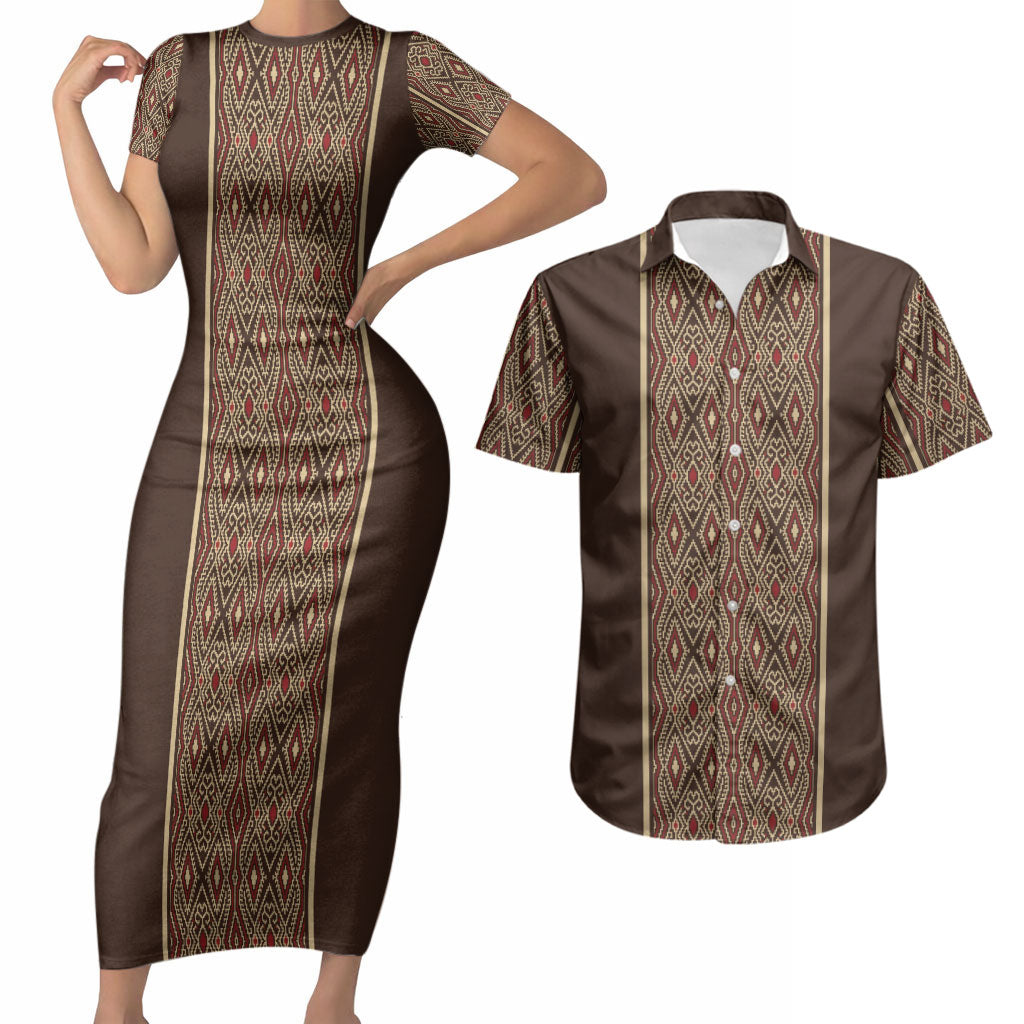 Mabuhay Philippines Festival Couples Matching Short Sleeve Bodycon Dress and Hawaiian Shirt Tnalak Modern Filipiniana Inspired LT14 Brown - Polynesian Pride