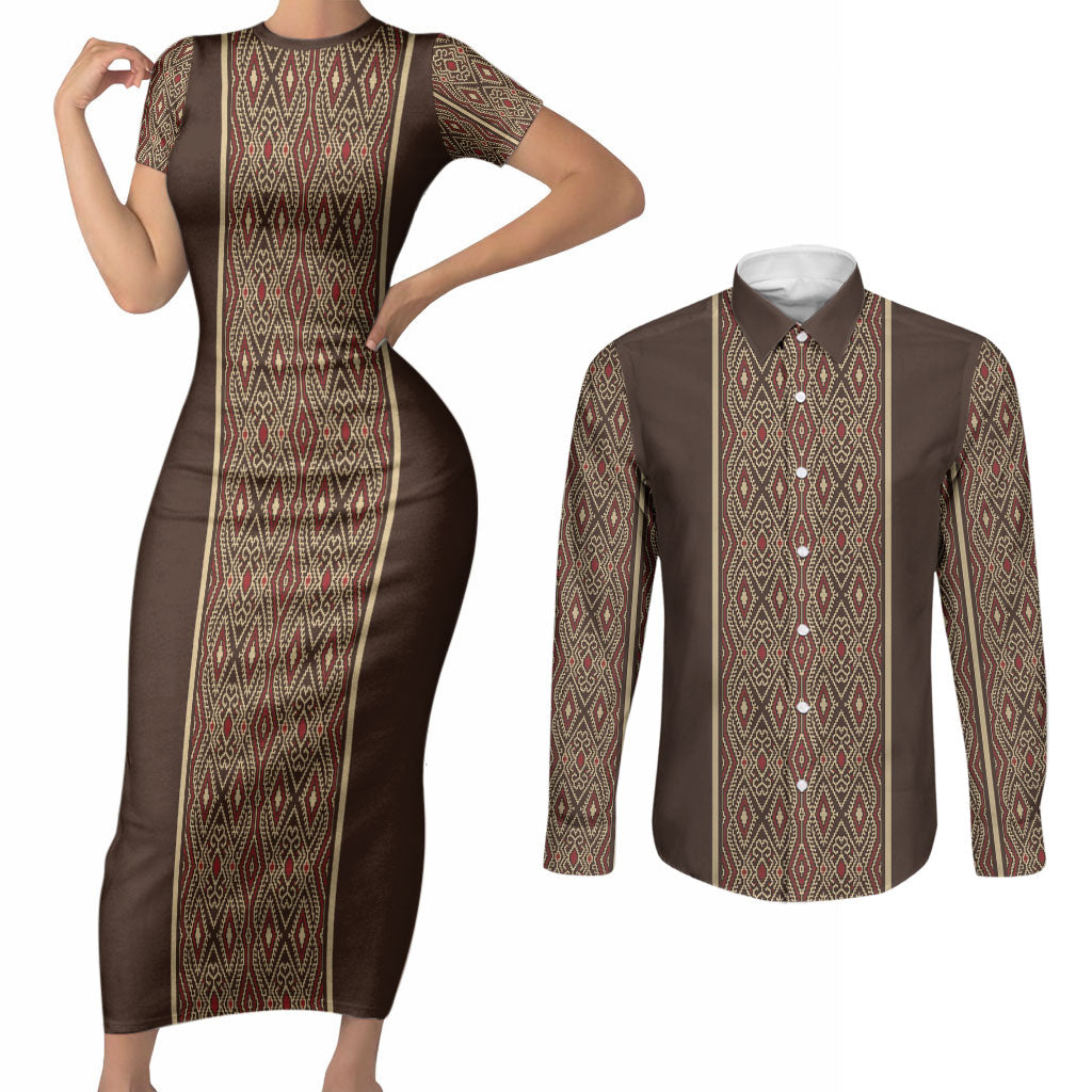 Mabuhay Philippines Festival Couples Matching Short Sleeve Bodycon Dress and Long Sleeve Button Shirt Tnalak Modern Filipiniana Inspired