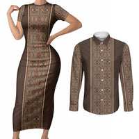 Mabuhay Philippines Festival Couples Matching Short Sleeve Bodycon Dress and Long Sleeve Button Shirt Tnalak Modern Filipiniana Inspired