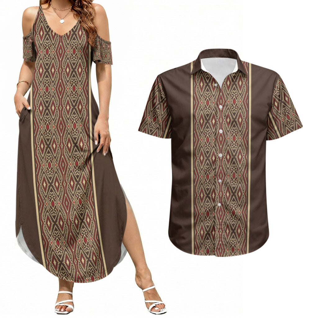 Mabuhay Philippines Festival Couples Matching Summer Maxi Dress and Hawaiian Shirt Tnalak Modern Filipiniana Inspired
