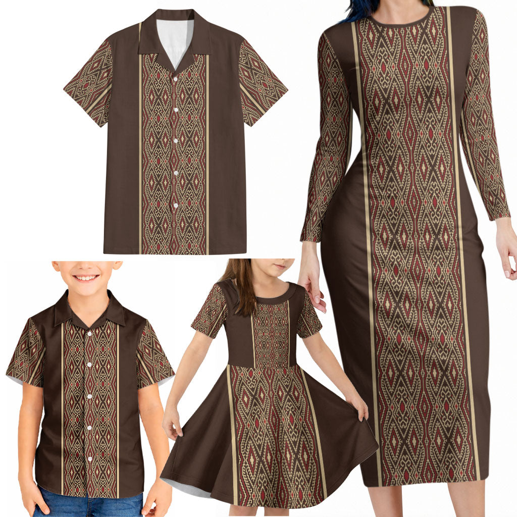 Mabuhay Philippines Festival Family Matching Long Sleeve Bodycon Dress and Hawaiian Shirt Tnalak Modern Filipiniana Inspired