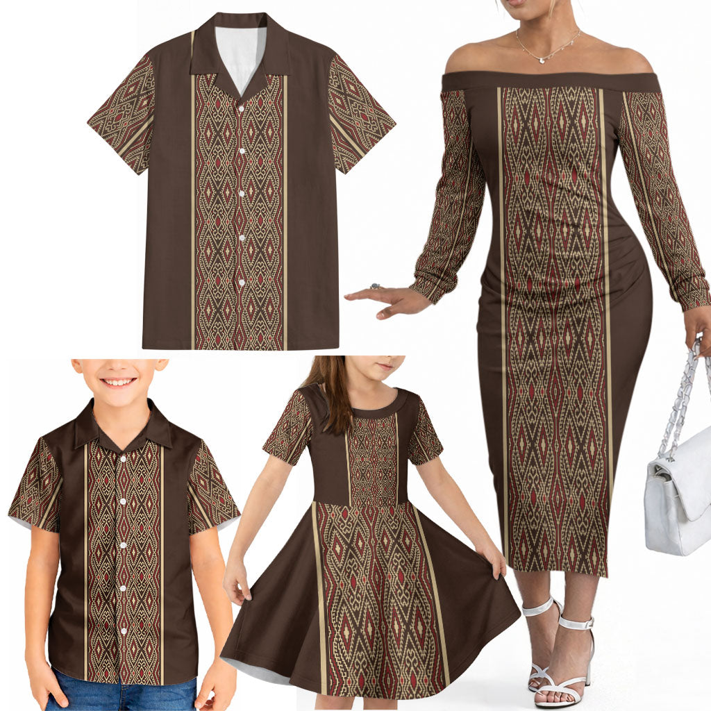 Mabuhay Philippines Festival Family Matching Off The Shoulder Long Sleeve Dress and Hawaiian Shirt Tnalak Modern Filipiniana Inspired