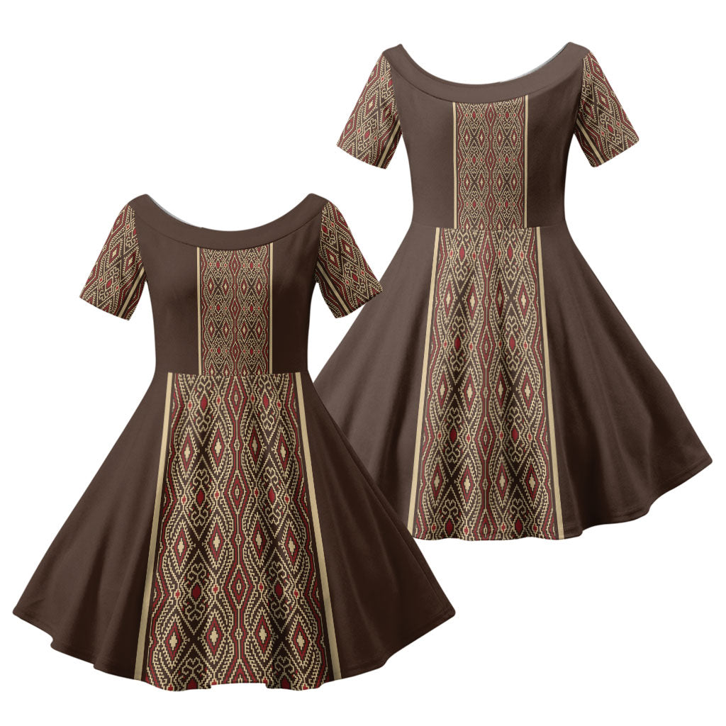 Mabuhay Philippines Festival Family Matching Off The Shoulder Long Sleeve Dress and Hawaiian Shirt Tnalak Modern Filipiniana Inspired