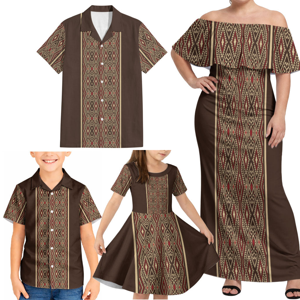 Mabuhay Philippines Festival Family Matching Off Shoulder Maxi Dress and Hawaiian Shirt Tnalak Modern Filipiniana Inspired