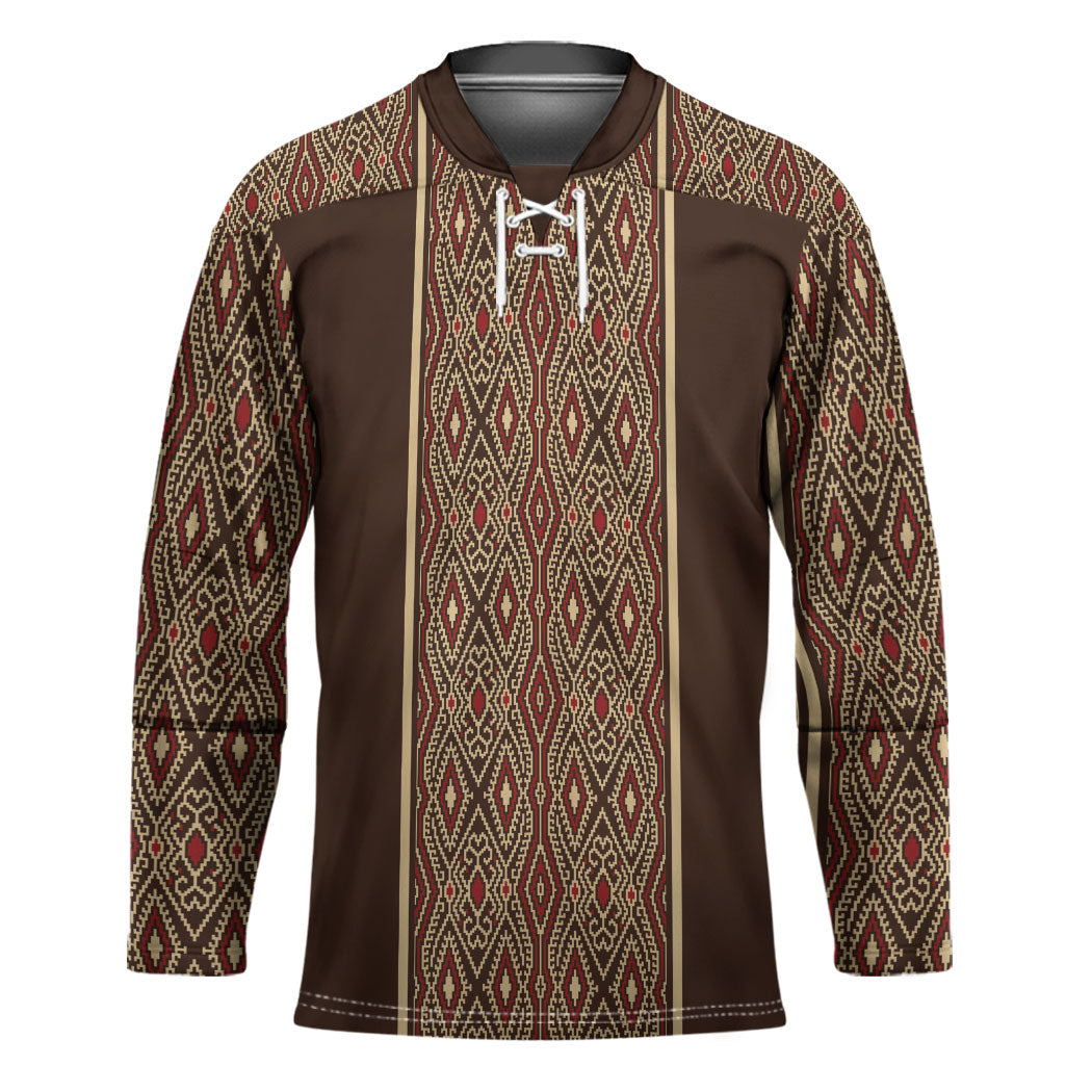 Mabuhay Philippines Festival Hockey Jersey Tnalak Modern Filipiniana Inspired LT14 Unisex Brown - Polynesian Pride