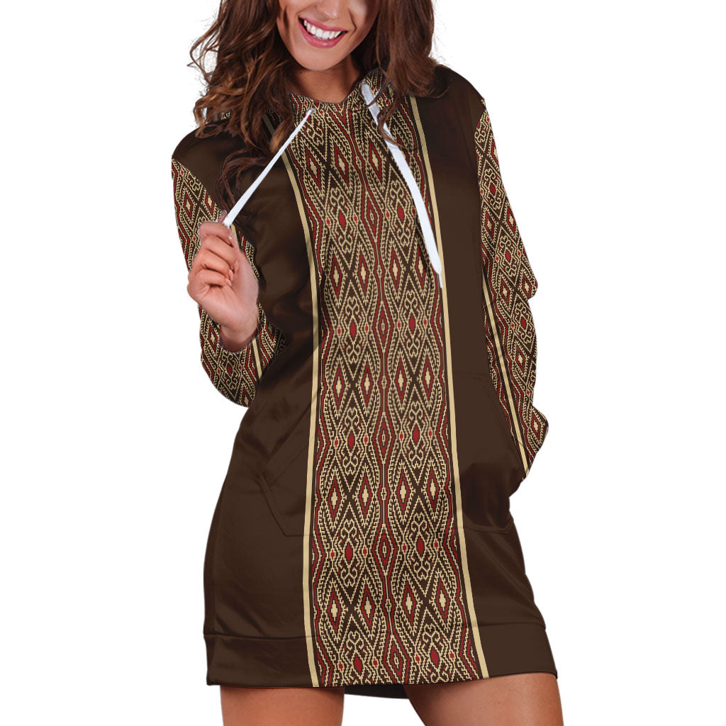 Mabuhay Philippines Festival Hoodie Dress Tnalak Modern Filipiniana Inspired LT14 Brown - Polynesian Pride