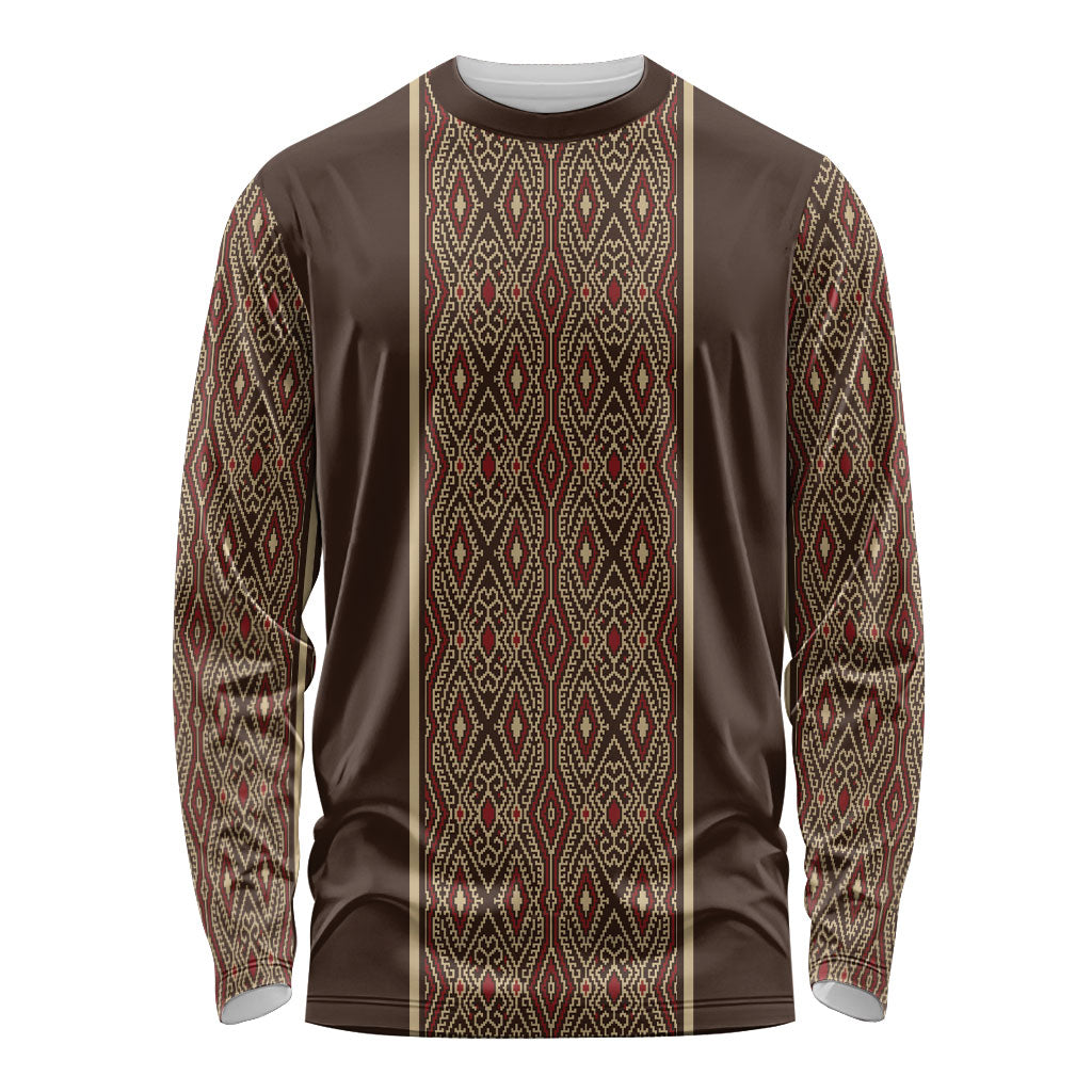 Mabuhay Philippines Festival Long Sleeve Shirt Tnalak Modern Filipiniana Inspired LT14 Unisex Brown - Polynesian Pride