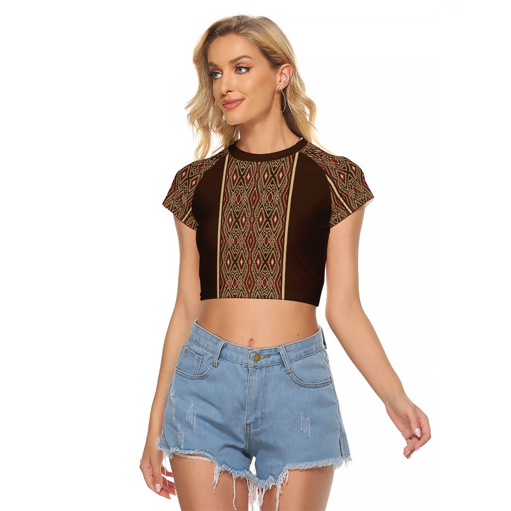 Mabuhay Philippines Festival Raglan Cropped T Shirt Tnalak Modern Filipiniana Inspired LT14 Female Brown - Polynesian Pride