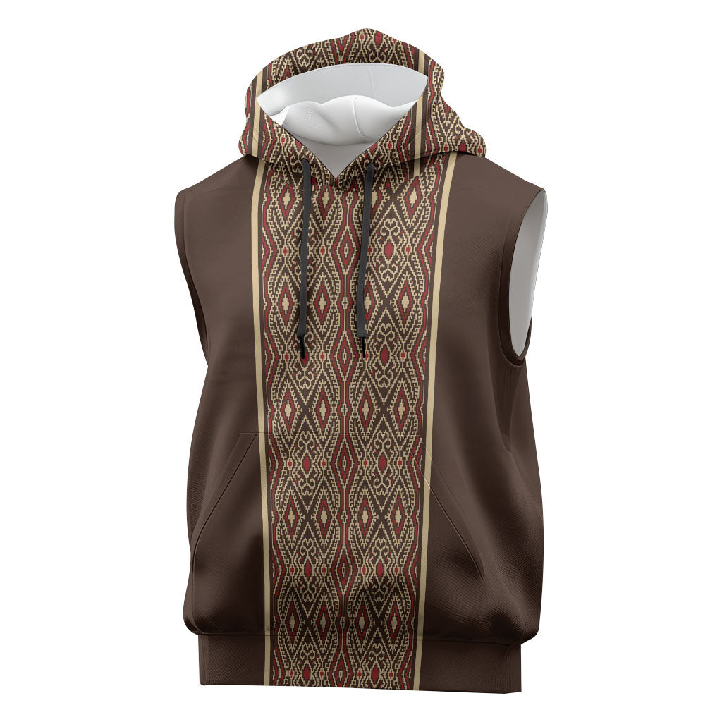 Mabuhay Philippines Festival Sleeveless Hoodie Tnalak Modern Filipiniana Inspired LT14 Brown - Polynesian Pride