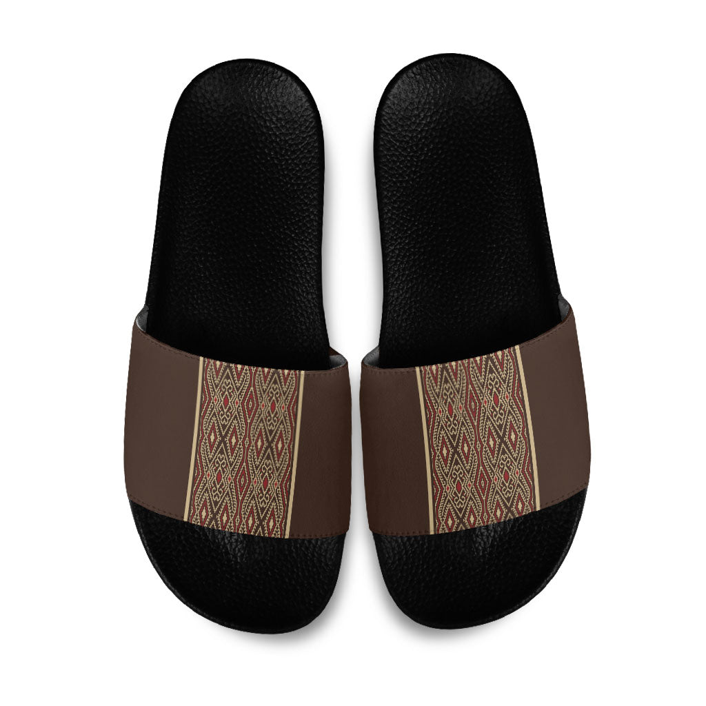 Mabuhay Philippines Festival Slide Sandals Tnalak Modern Filipiniana Inspired LT14 Brown - Polynesian Pride
