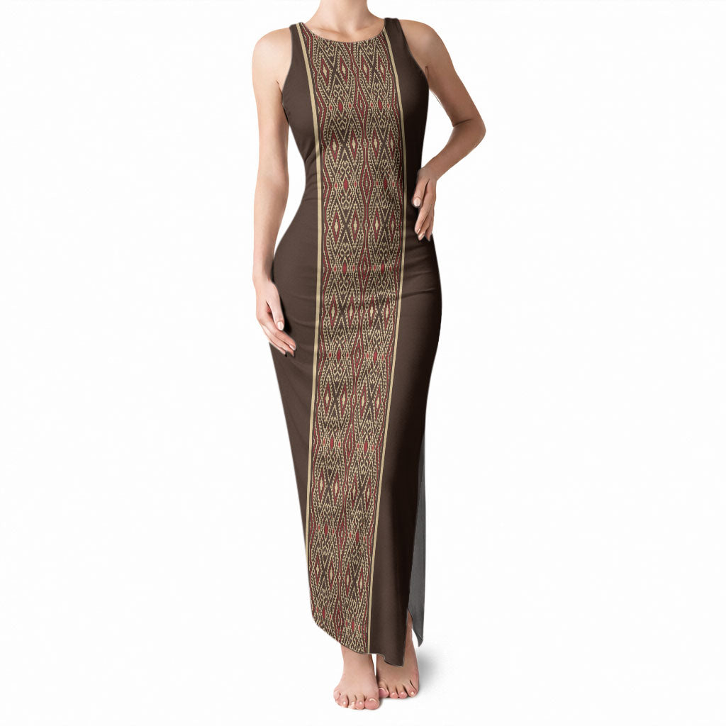 Mabuhay Philippines Festival Tank Maxi Dress Tnalak Modern Filipiniana Inspired LT14 Women Brown - Polynesian Pride