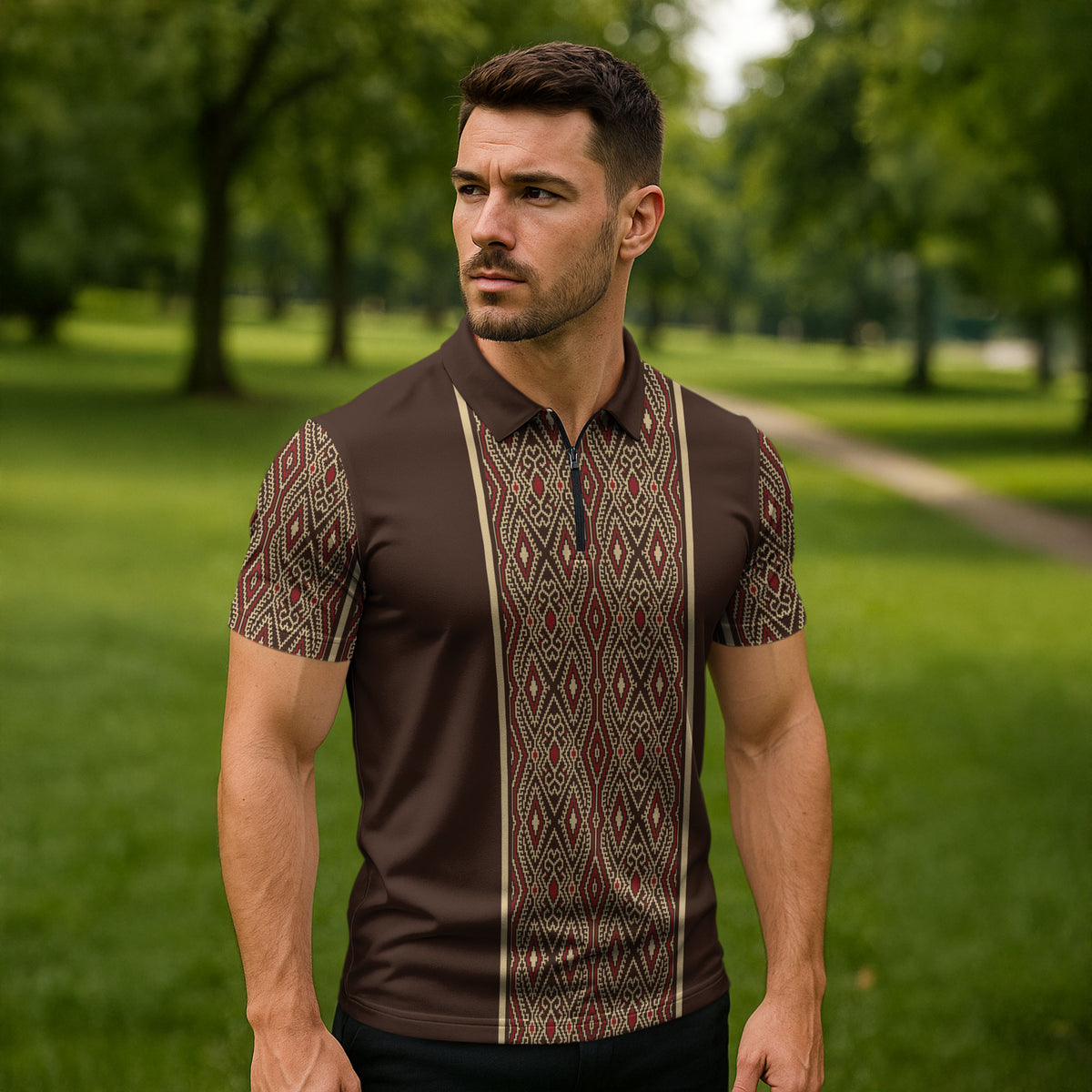 Mabuhay Philippines Festival Zipper Polo Shirt Tnalak Modern Filipiniana Inspired