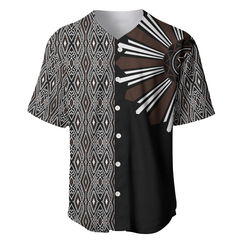 Mabuhay Philippines Festival Baseball Jersey Araw Tnalak Modern Filipiniana Inspired LT14 Black - Polynesian Pride