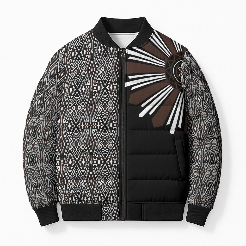 Mabuhay Philippines Festival Bomber Puffer Jacket Araw Tnalak Modern Filipiniana Inspired LT14 Unisex Black - Polynesian Pride