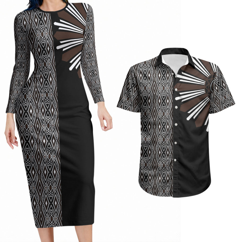 Mabuhay Philippines Festival Couples Matching Long Sleeve Bodycon Dress and Hawaiian Shirt Araw Tnalak Modern Filipiniana Inspired