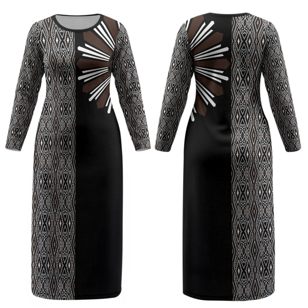 Mabuhay Philippines Festival Couples Matching Long Sleeve Bodycon Dress and Hawaiian Shirt Araw Tnalak Modern Filipiniana Inspired