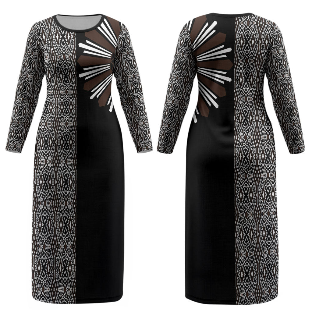 Mabuhay Philippines Festival Couples Matching Long Sleeve Bodycon Dress and Long Sleeve Button Shirt Araw Tnalak Modern Filipiniana Inspired