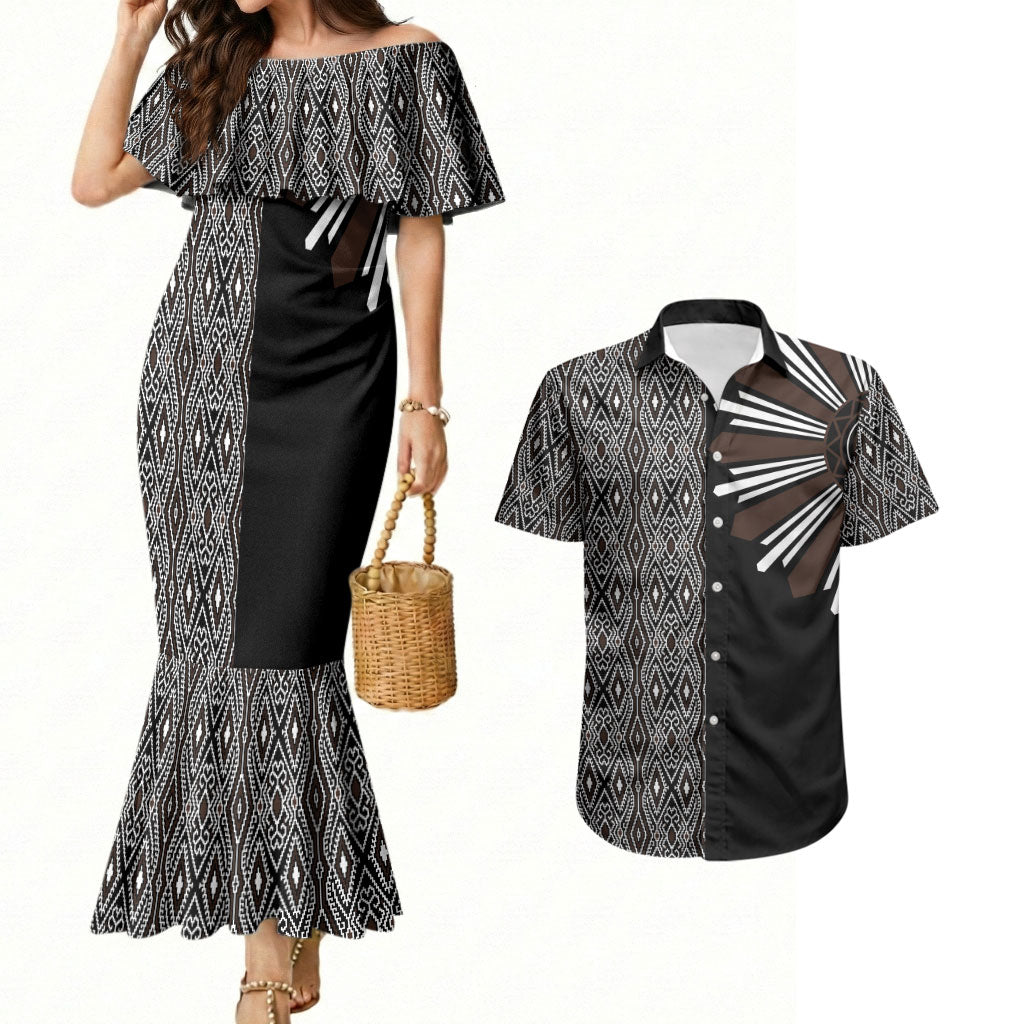 Mabuhay Philippines Festival Couples Matching Mermaid Dress and Hawaiian Shirt Araw Tnalak Modern Filipiniana Inspired