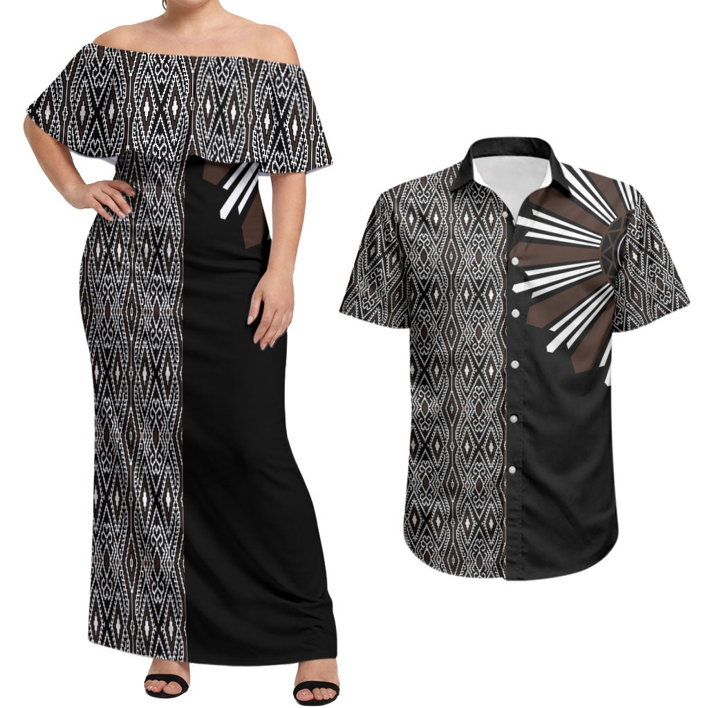 Mabuhay Philippines Festival Couples Matching Off Shoulder Maxi Dress and Hawaiian Shirt Araw Tnalak Modern Filipiniana Inspired