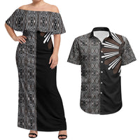 Mabuhay Philippines Festival Couples Matching Off Shoulder Maxi Dress and Hawaiian Shirt Araw Tnalak Modern Filipiniana Inspired