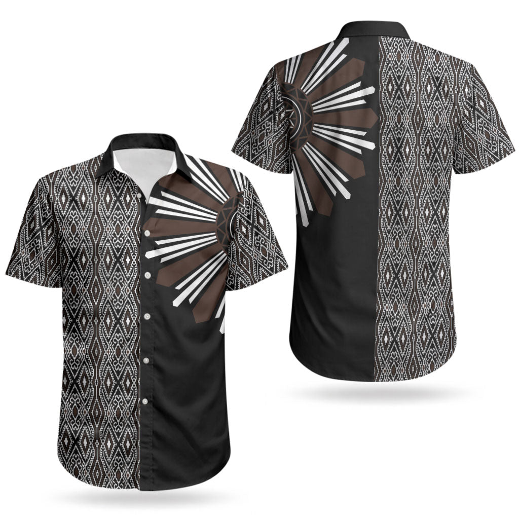 Mabuhay Philippines Festival Couples Matching Off Shoulder Short Dress and Hawaiian Shirt Araw Tnalak Modern Filipiniana Inspired