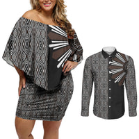 Mabuhay Philippines Festival Couples Matching Off Shoulder Short Dress and Long Sleeve Button Shirt Araw Tnalak Modern Filipiniana Inspired