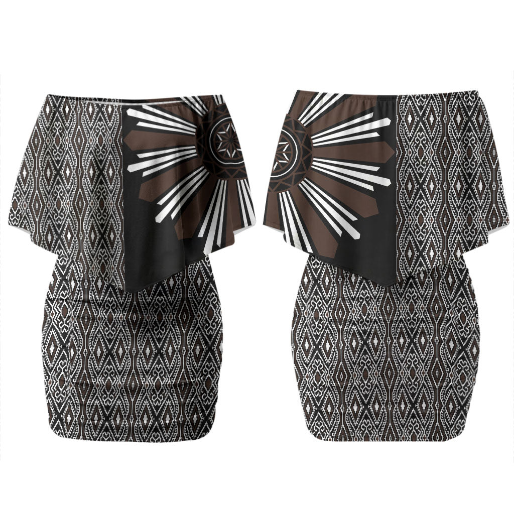 Mabuhay Philippines Festival Couples Matching Off Shoulder Short Dress and Long Sleeve Button Shirt Araw Tnalak Modern Filipiniana Inspired