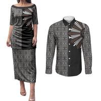 Mabuhay Philippines Festival Couples Matching Puletasi and Long Sleeve Button Shirt Araw Tnalak Modern Filipiniana Inspired