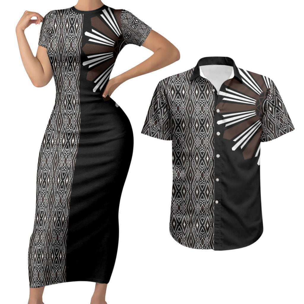 Mabuhay Philippines Festival Couples Matching Short Sleeve Bodycon Dress and Hawaiian Shirt Araw Tnalak Modern Filipiniana Inspired