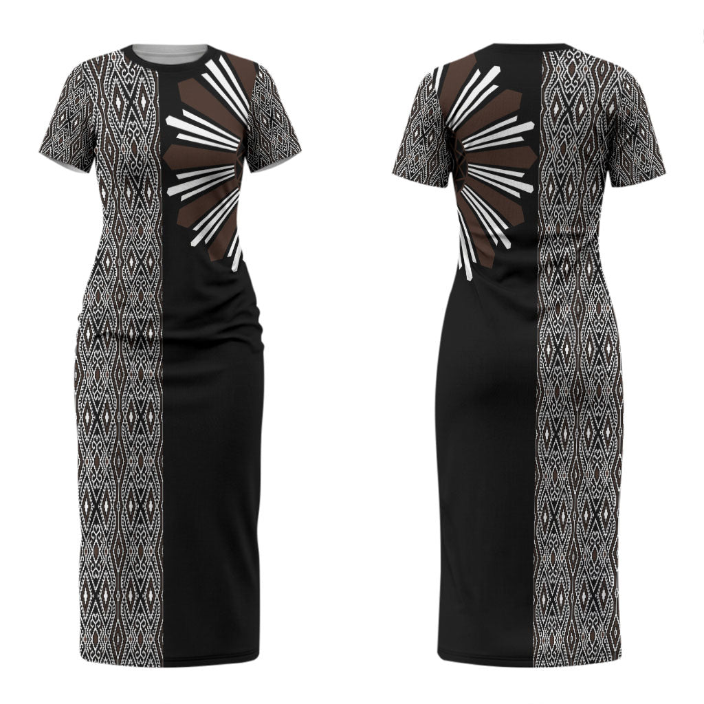 Mabuhay Philippines Festival Couples Matching Short Sleeve Bodycon Dress and Long Sleeve Button Shirt Araw Tnalak Modern Filipiniana Inspired