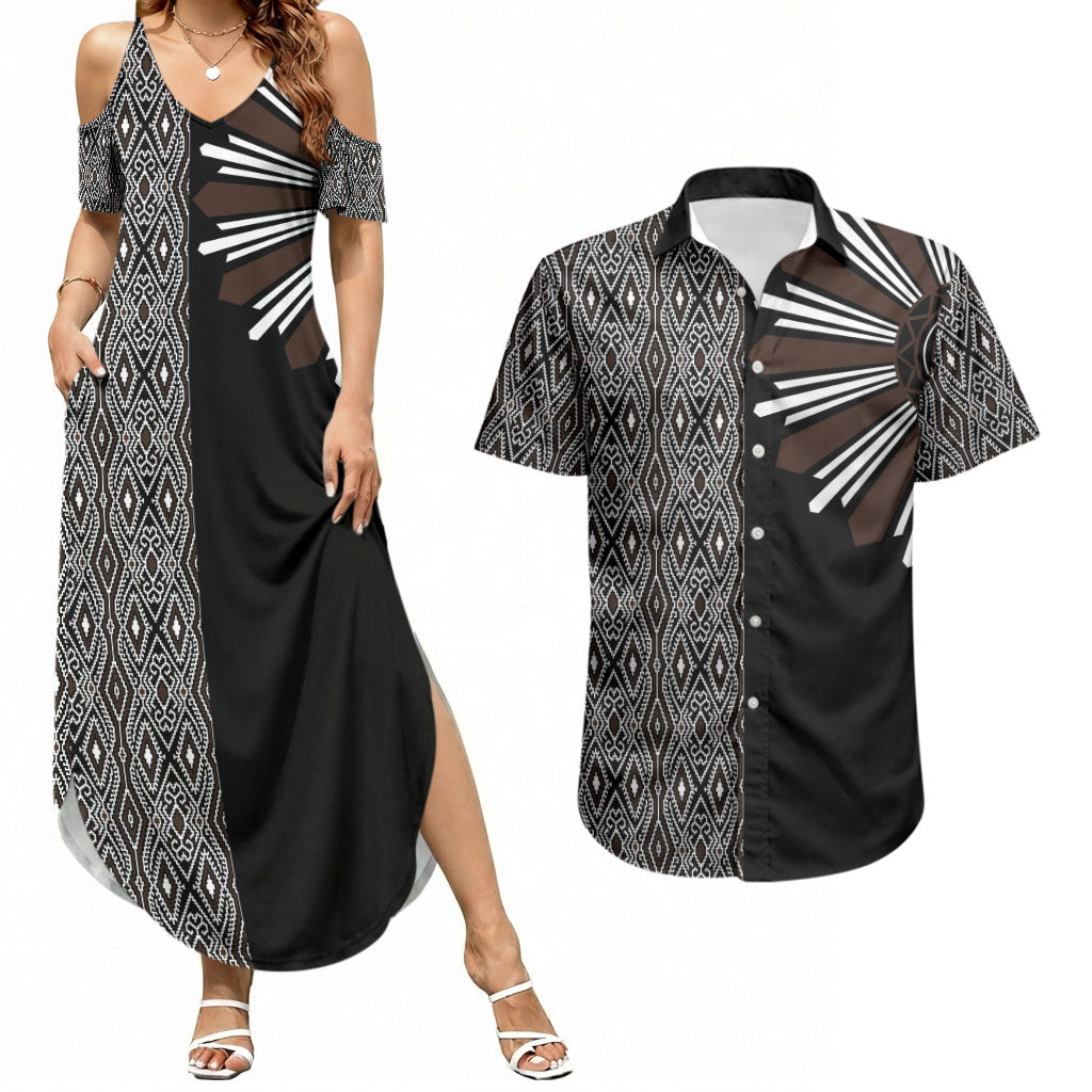 Mabuhay Philippines Festival Couples Matching Summer Maxi Dress and Hawaiian Shirt Araw Tnalak Modern Filipiniana Inspired