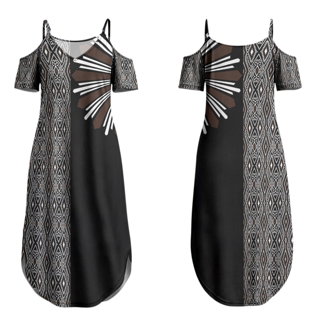 Mabuhay Philippines Festival Couples Matching Summer Maxi Dress and Hawaiian Shirt Araw Tnalak Modern Filipiniana Inspired