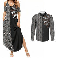 Mabuhay Philippines Festival Couples Matching Summer Maxi Dress and Long Sleeve Button Shirt Araw Tnalak Modern Filipiniana Inspired