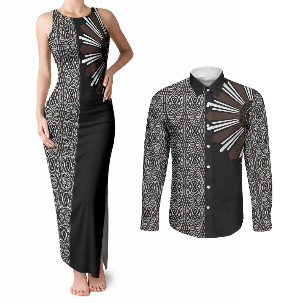Mabuhay Philippines Festival Couples Matching Tank Maxi Dress and Long Sleeve Button Shirt Araw Tnalak Modern Filipiniana Inspired